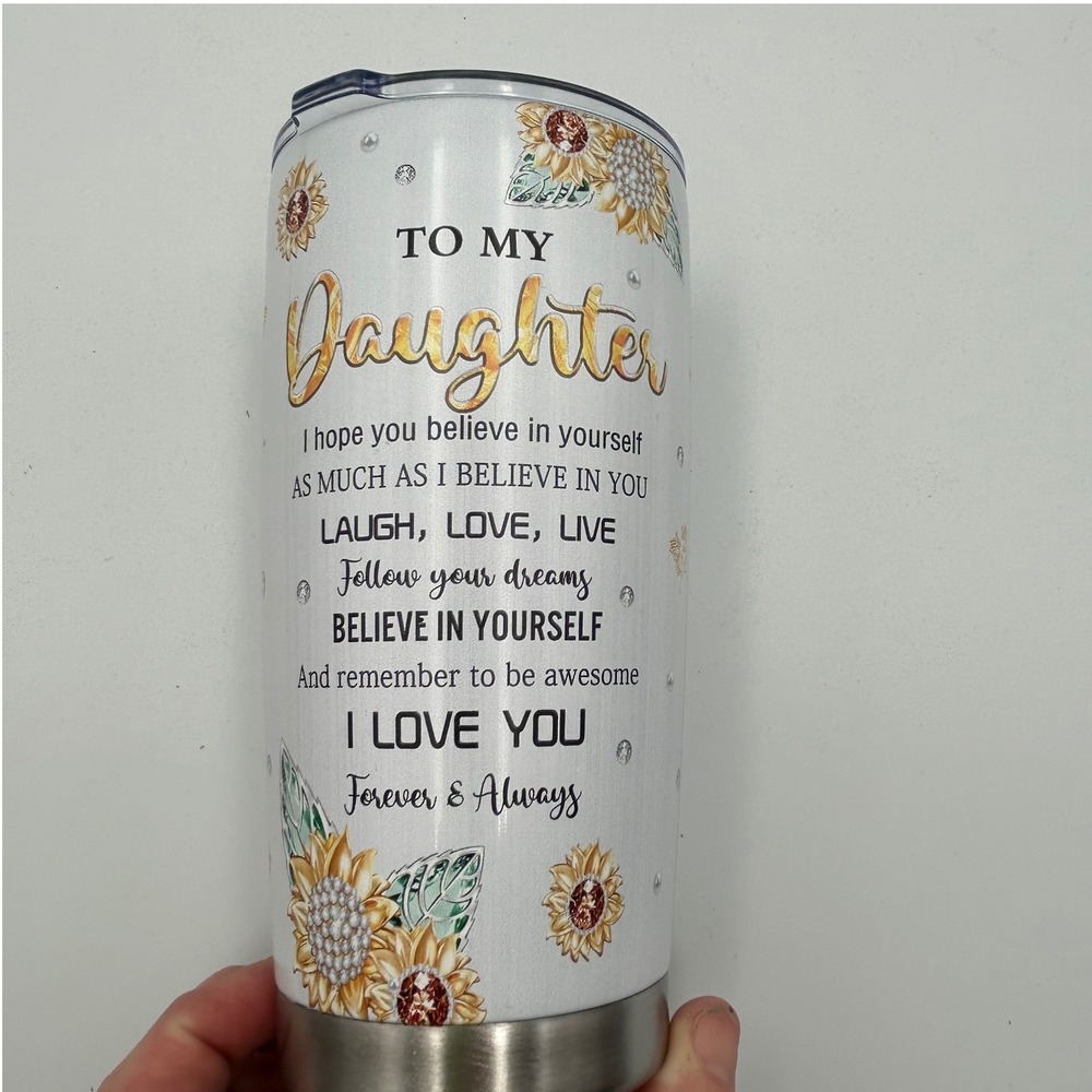 To My Daughter Sunflower Insulated Stainless Steel Tumbler with Lid 20oz White